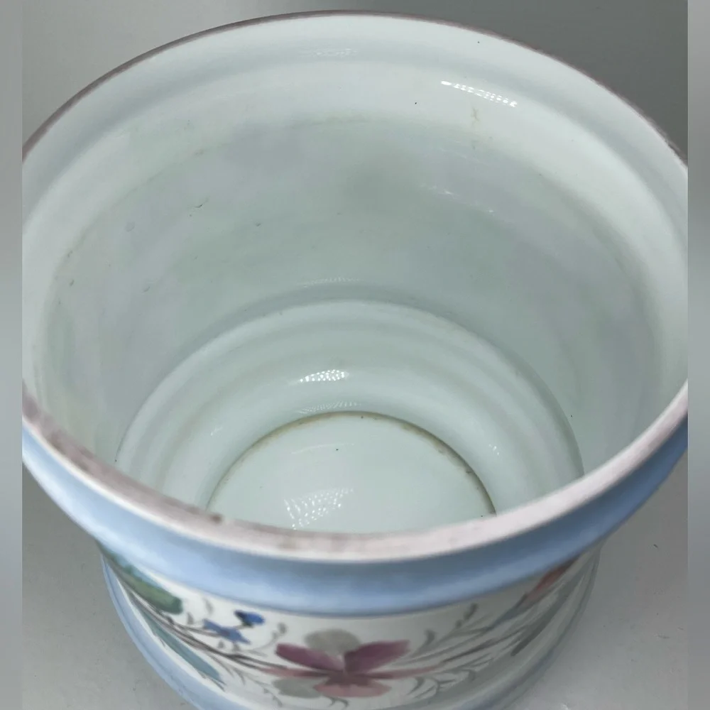 Vintage Milk Glass planter Westmoreland Style 1950s Cachepot floral hand painted